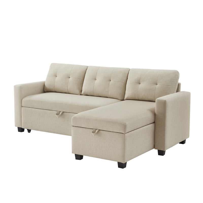 Walker Edison | Linen Pull Out Sectional Sofa with Storage Chaise