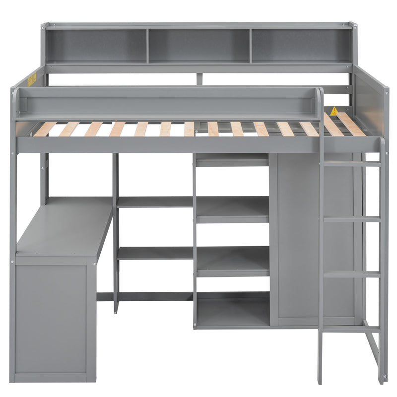 Walker Edison | Wood Twin Size Loft bed with Storage and Wardrobe