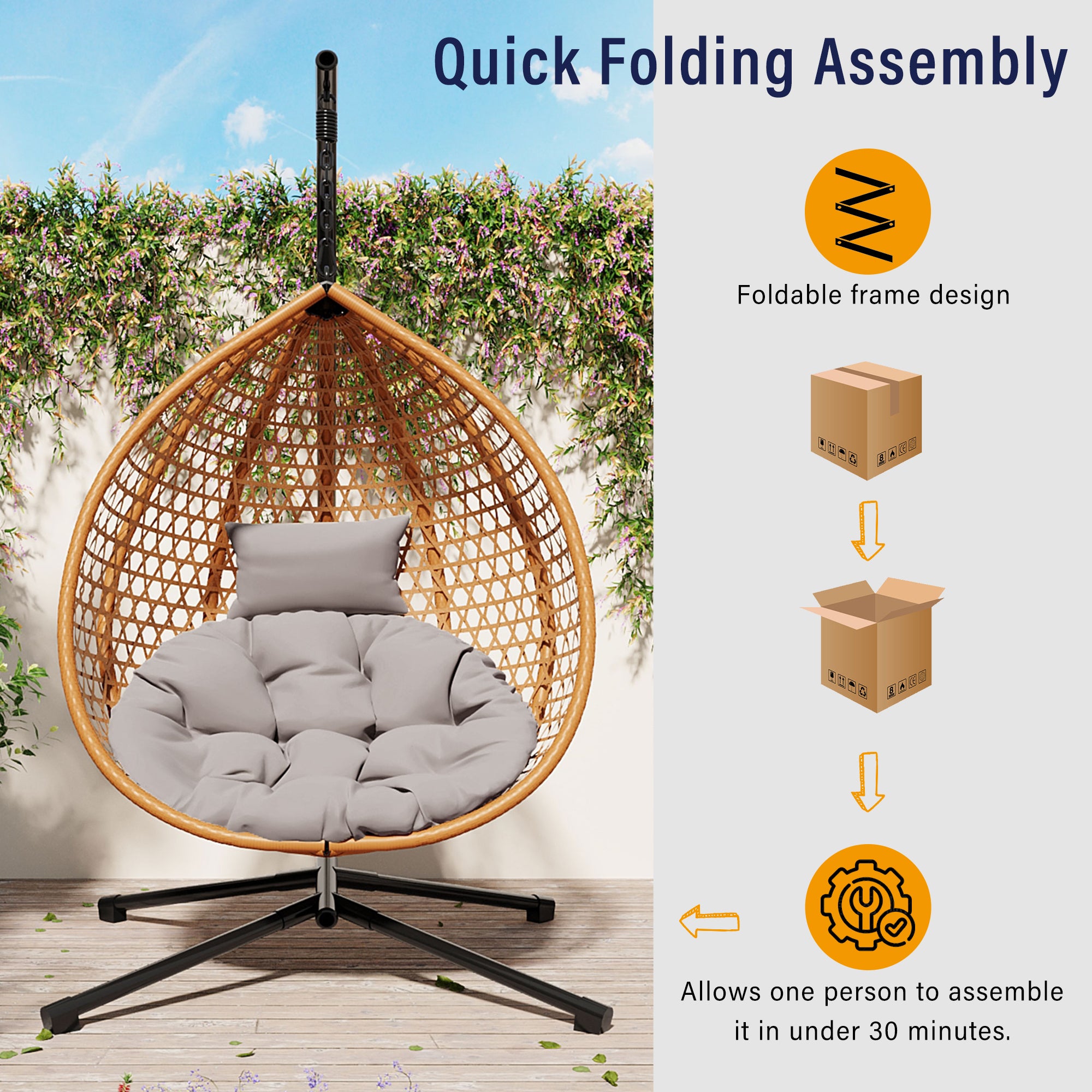 Walker Edison Rattan Weaving Hanging Egg Chair - Thumbnail 4