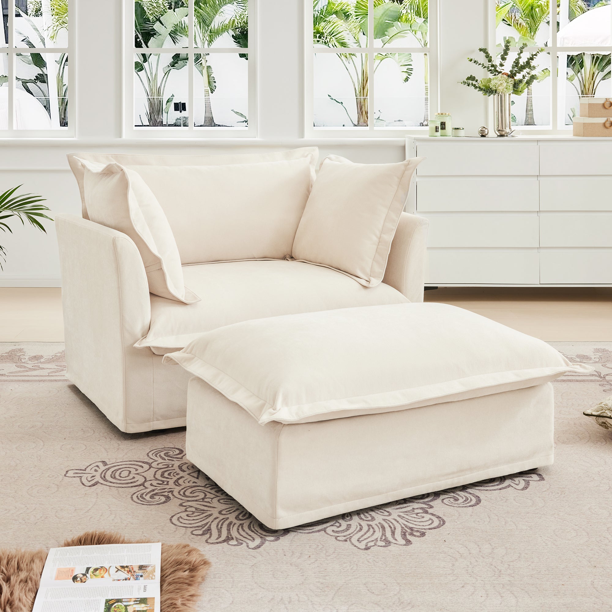 Walker Edison Accent Chair with Ottoman - Thumbnail 4
