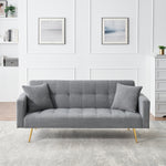 Walker Edison | Convertible 71" Sofa Bed Grey Teddy Fleece with two throw pillows Thumbnail