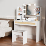 Walker Edison | Rattan Vanity Desk Set with Stool Thumbnail