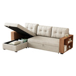 Walker Edison | Linen Pull Out Sectional Sofa with Storage Chaise Thumbnail