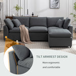 Walker Edison | Grey Cloud Pillow Top Sectional Sofa with Ottoman Thumbnail