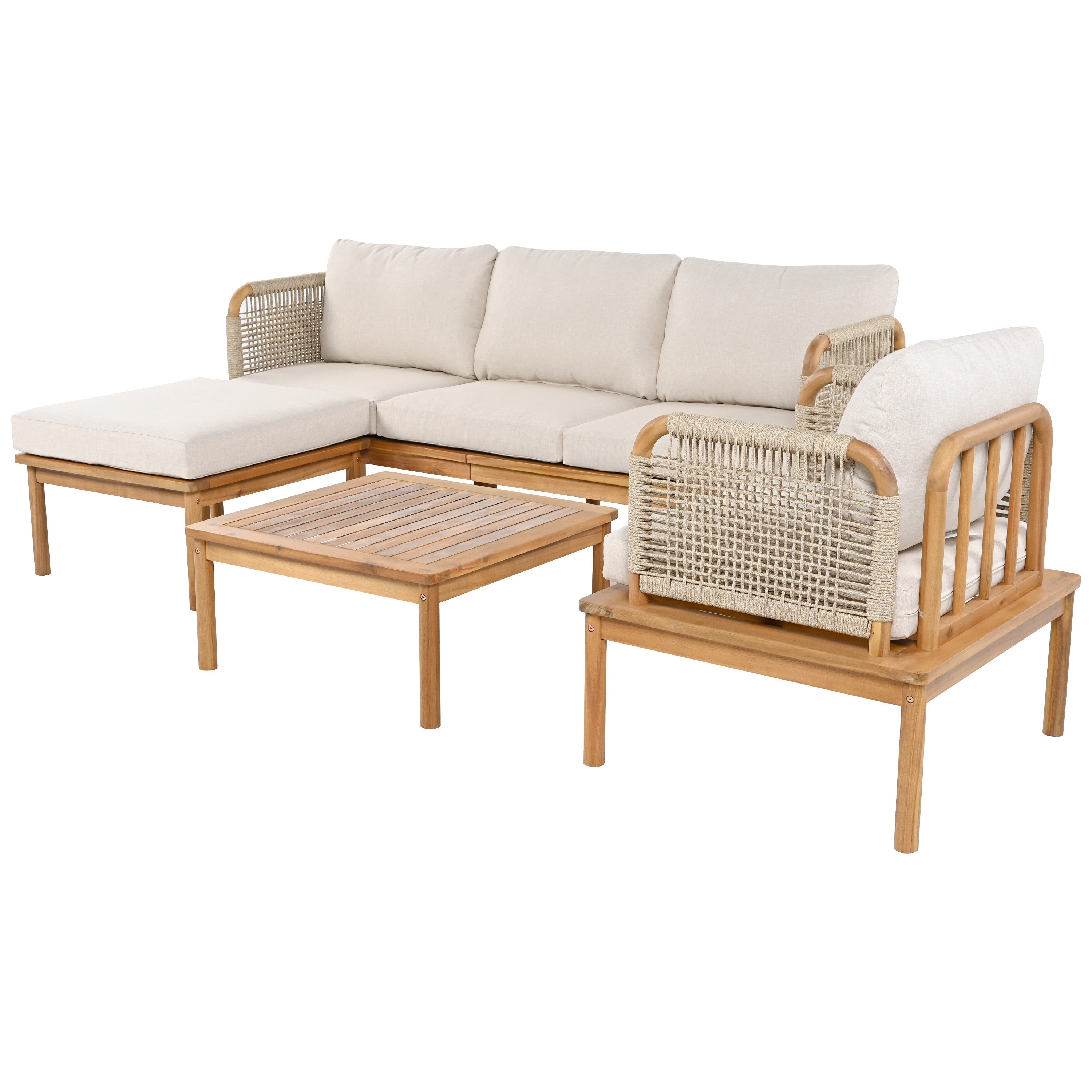 Walker Edison Acacia Wood Patio Sofa - Thumbnail 3
