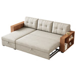 Walker Edison | Linen Pull Out Sectional Sofa with Storage Chaise Thumbnail