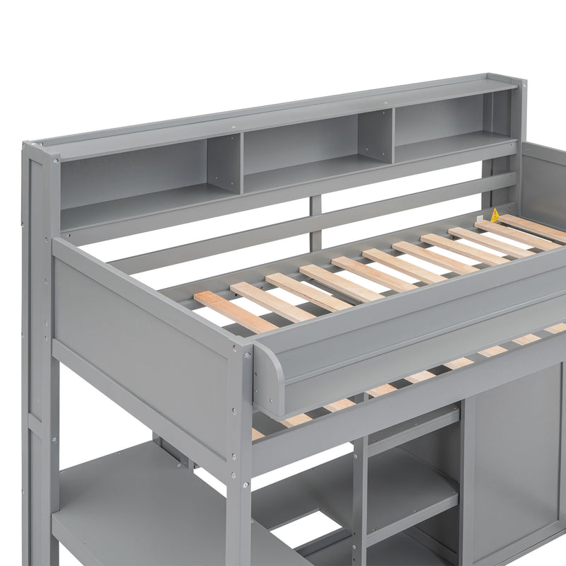 Walker Edison | Wood Twin Size Loft bed with Storage and Wardrobe