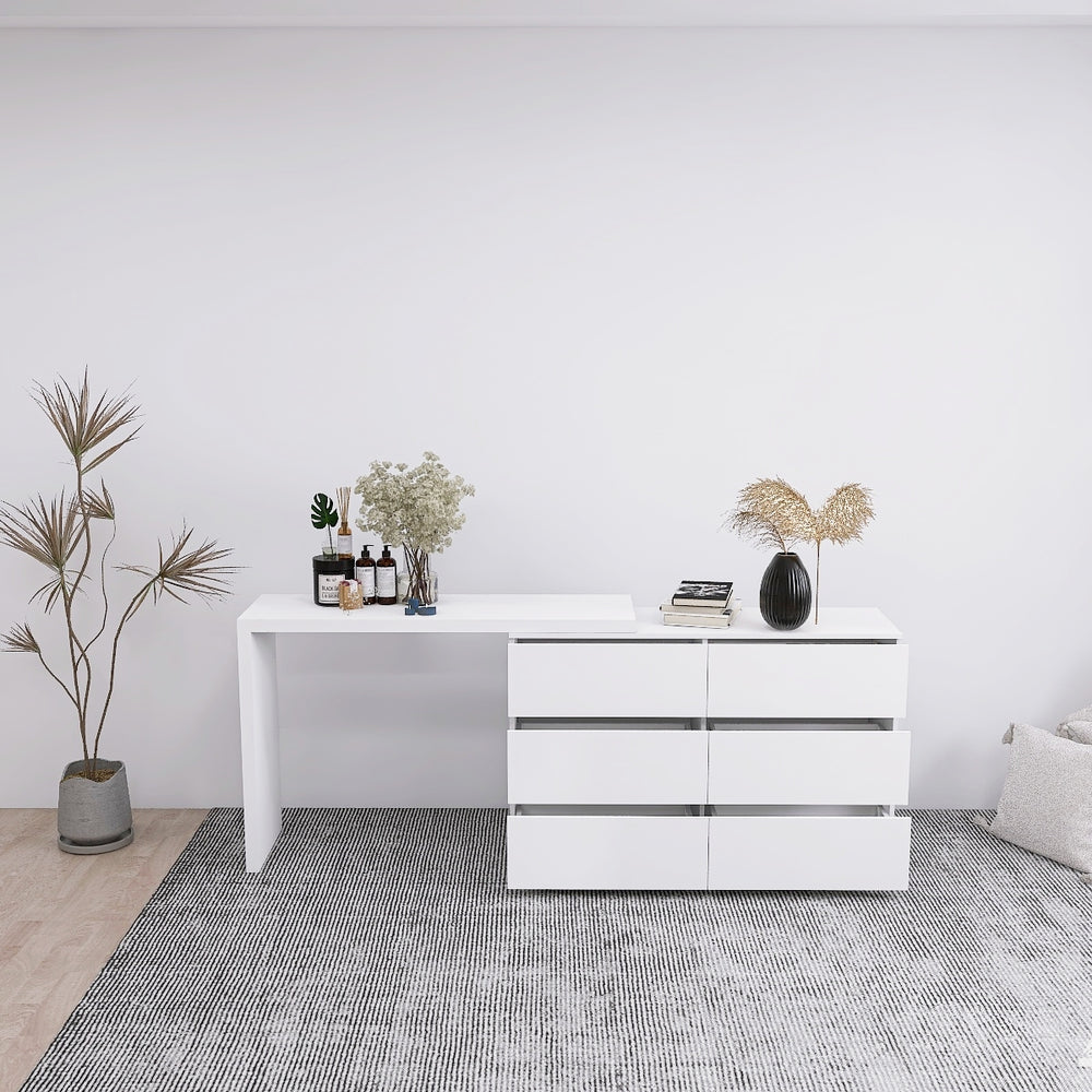 Extendable L-Shape 6 Drawer Dresser & Desk Vanity – Walker Edison