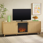 Reema Scandinavian 70" Modern Reeded TV Stand with Freestanding Electric Fireplace Thumbnail