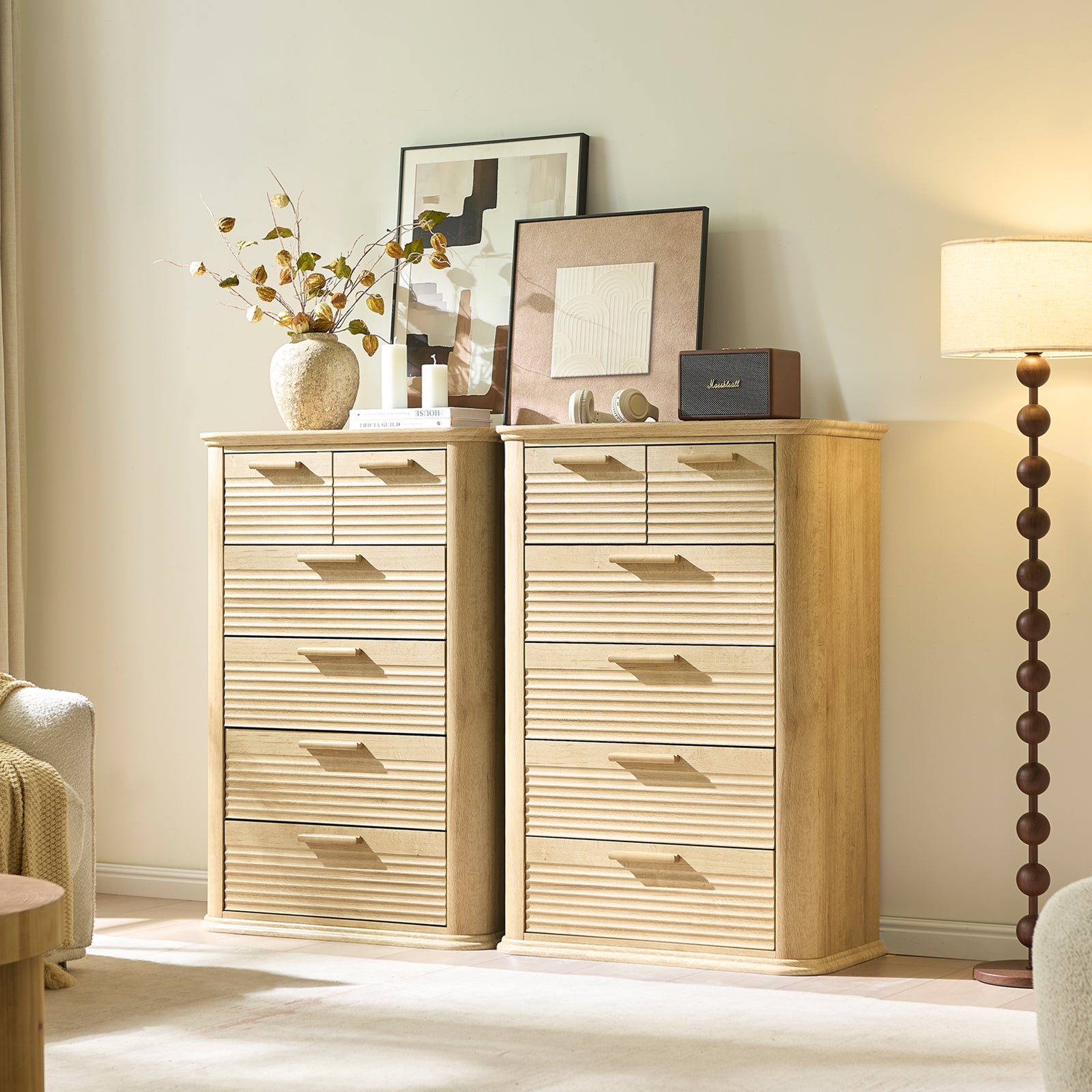 Curved Tall Fluted 6 Drawers Dresser Chest – Walker Edison