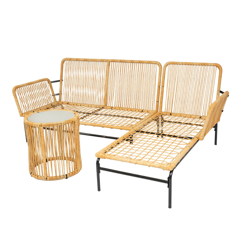 Walker Edison | Wicker 3 Pieces Outdoor Sectional Chat Set