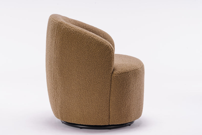 Walker Edison | Teddy Fabric Swivel Accent Armchair Barrel Chair With Black Powder Coating Metal Ring, Coffee Brown