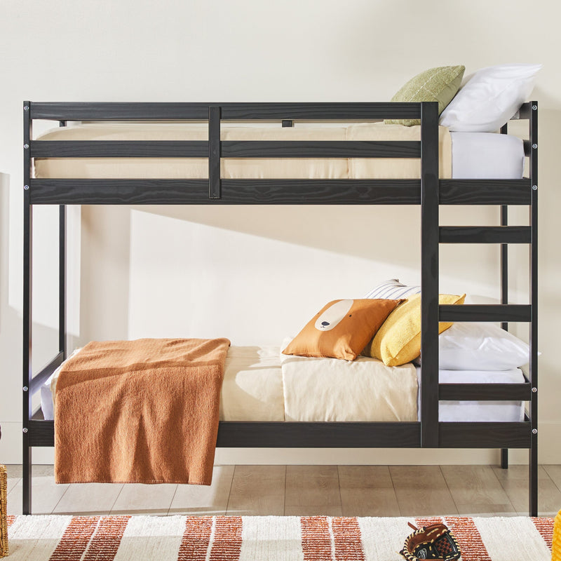 Simple Solid Wood Twin Over Twin Bunk Bed Living Room Walker Edison 