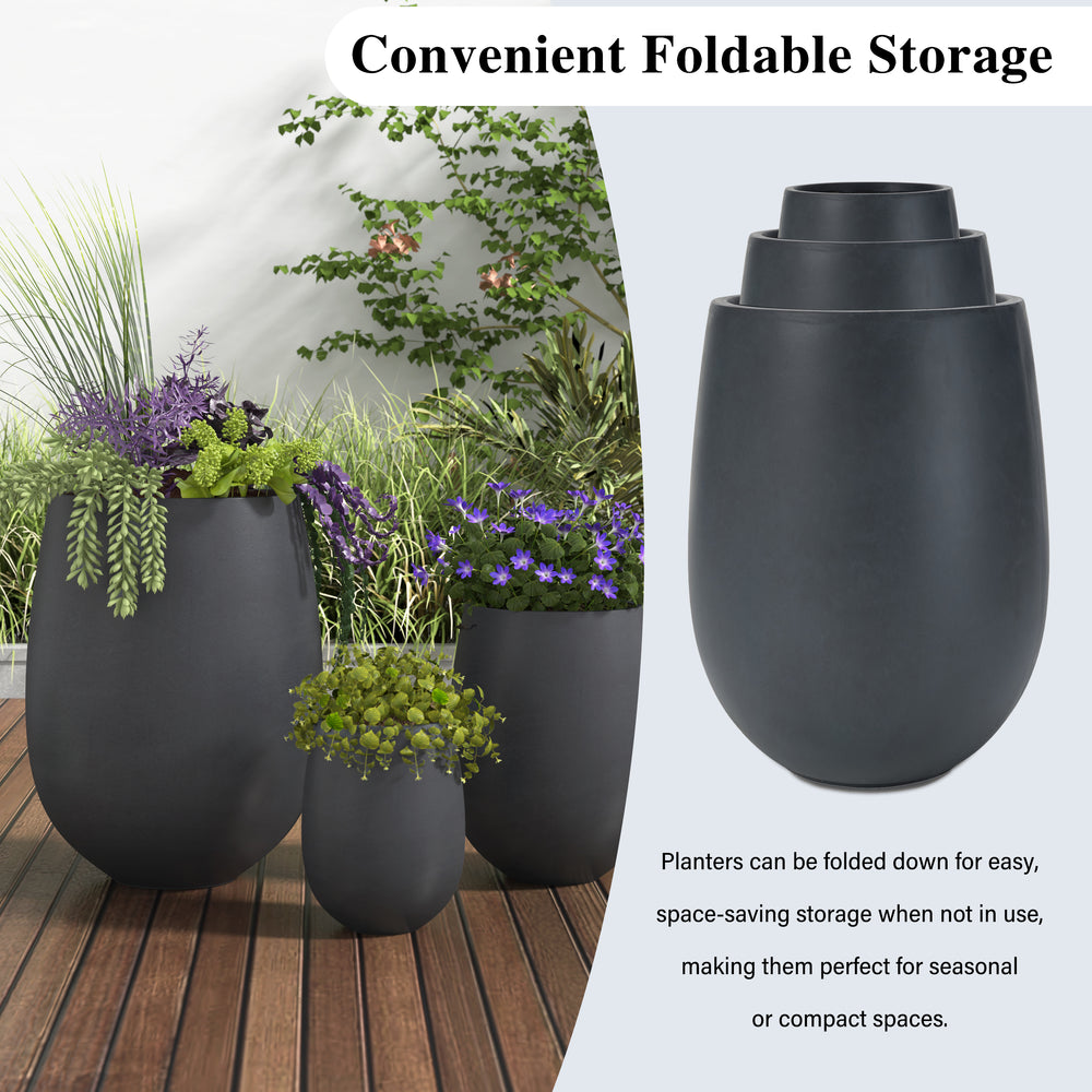 lightweight outdoor plant pots Modern Round Lightweight Outdoor Patio Planter Set of 3 Sizes – Walker Edison