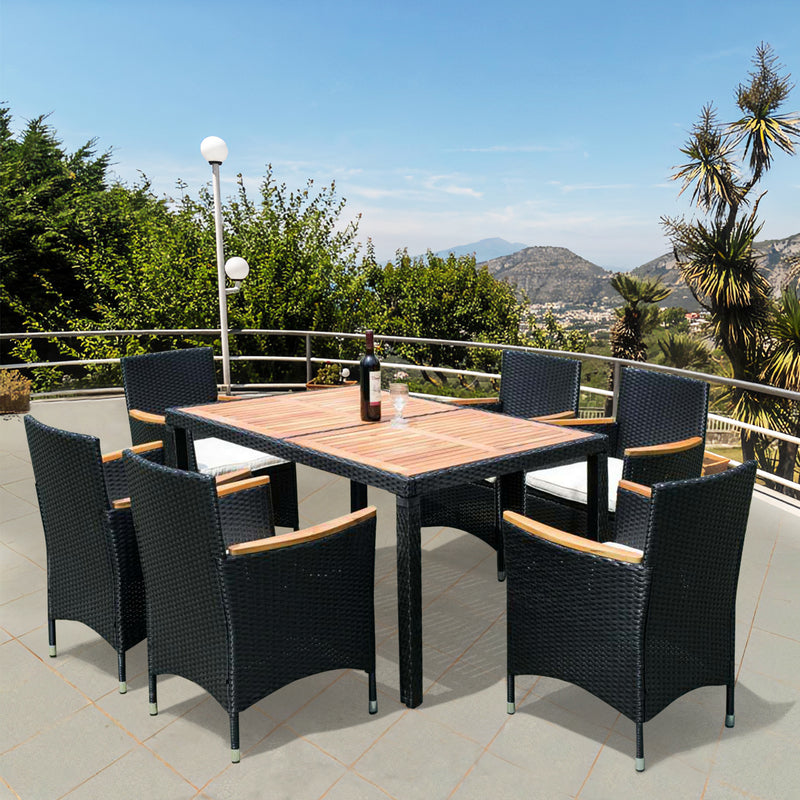 Walker Edison | 7 piece Outdoor Patio Wicker Dining Set Patio