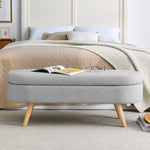 Walker Edison | Linen Oval Ottoman Storage Bench Thumbnail