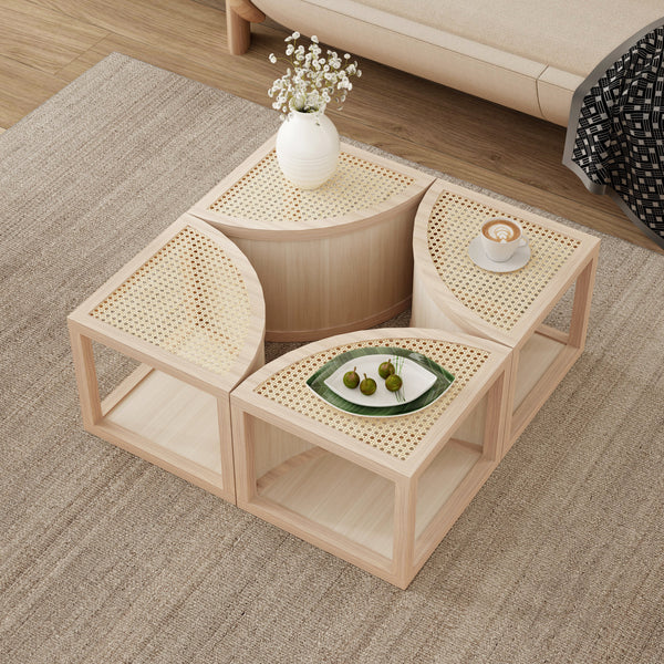 Walker Edison | Modular Round to Square Rattan Coffee Table