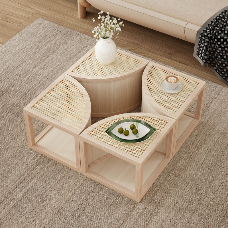 Walker Edison | Modular Round to Square Rattan Coffee Table