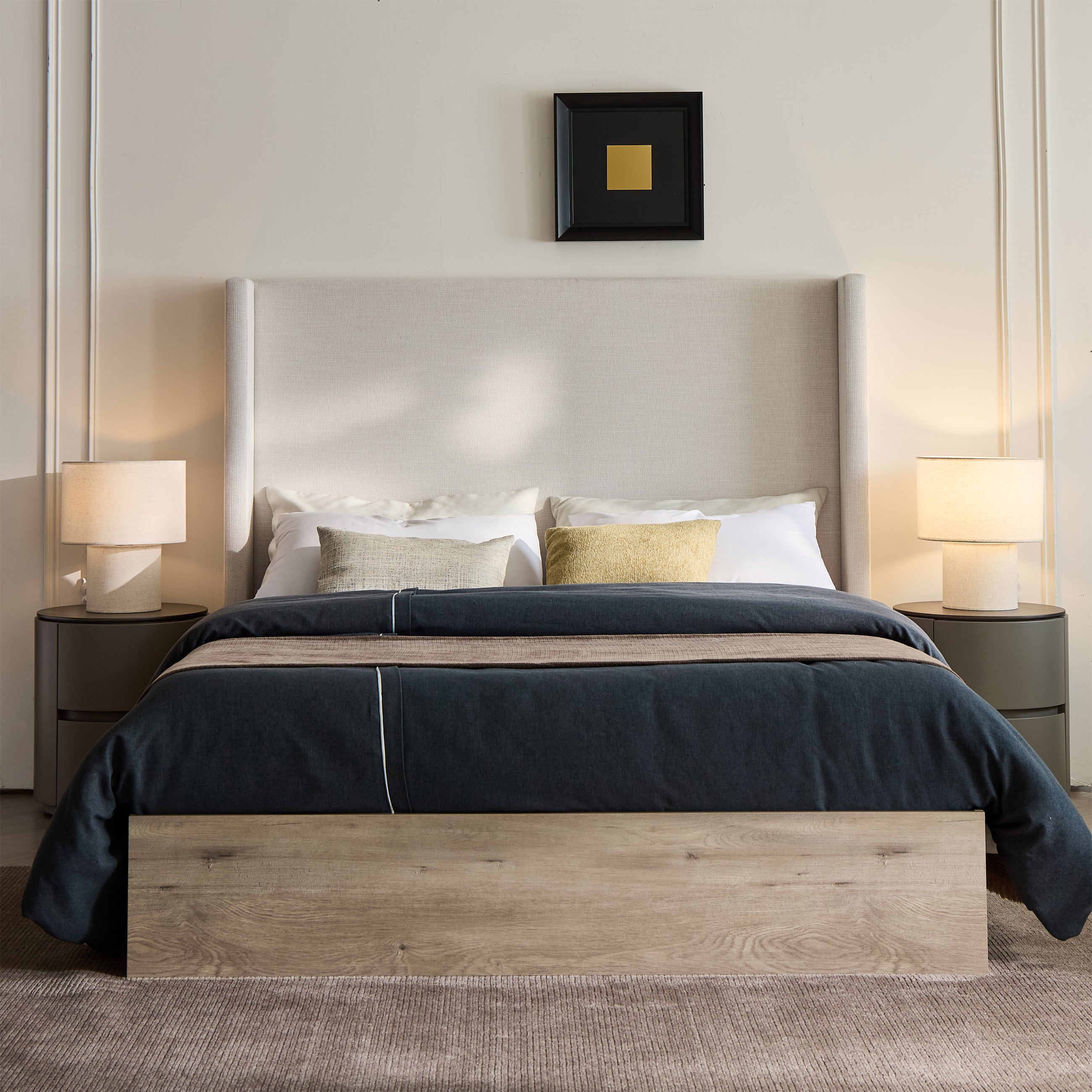 Walker Edison Shelton Upholstered Wingback Bed - Thumbnail 4