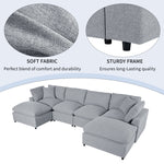 Walker Edison | Linen Modular 134" U-Shape Sectional Sofa with 2 Ottomans Thumbnail