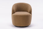 Walker Edison | Teddy Fabric Swivel Accent Armchair Barrel Chair With Black Powder Coating Metal Ring, Coffee Brown Thumbnail