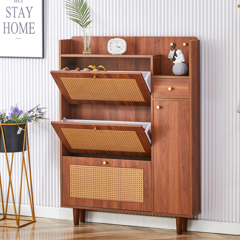 Walker Edison | Rattan Modern Minimalist Entryway Storage Cabinet