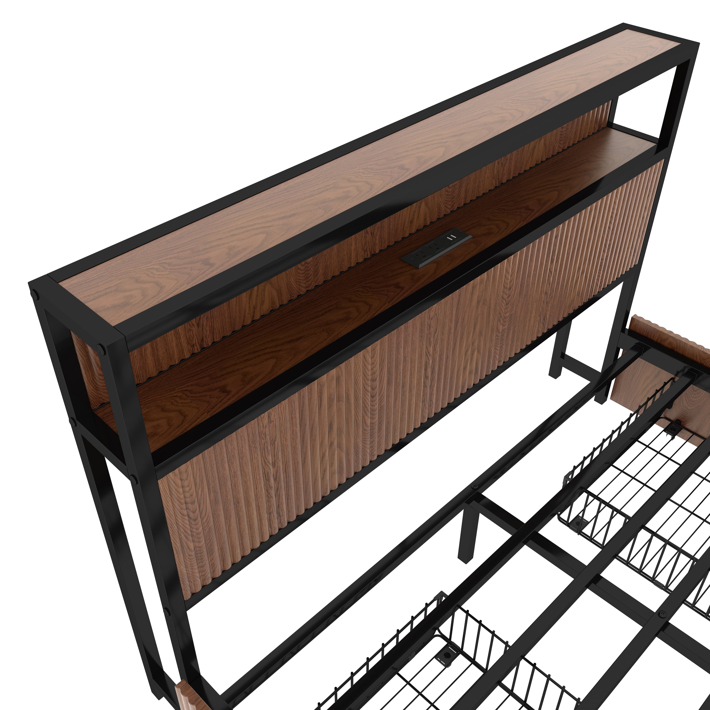 Walker Edison Fluted Pattern Wood Storage Bedframe - Thumbnail 5