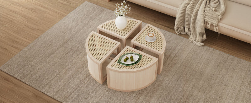 Walker Edison | Modular Round to Square Rattan Coffee Table