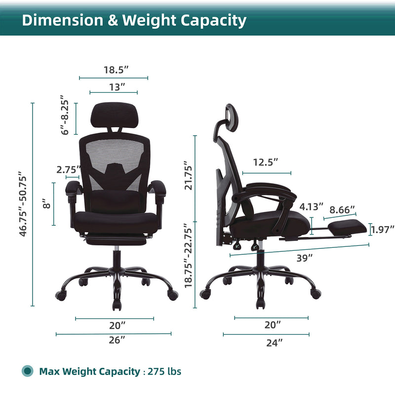 Walker Edison | Mesh High Back Ergonomic Office Desk Chair