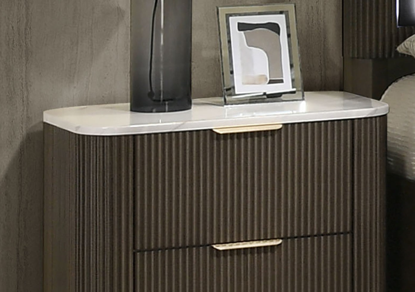 Walker Edison Reeded Marble Top Two Drawer Nightstand - Thumbnail 5
