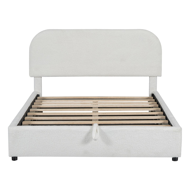 Walker Edison | Teddy Full Size Upholstered Platform Bed with Hydraulic Storage