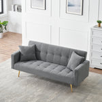 Walker Edison | Convertible 71" Sofa Bed Grey Teddy Fleece with two throw pillows Thumbnail