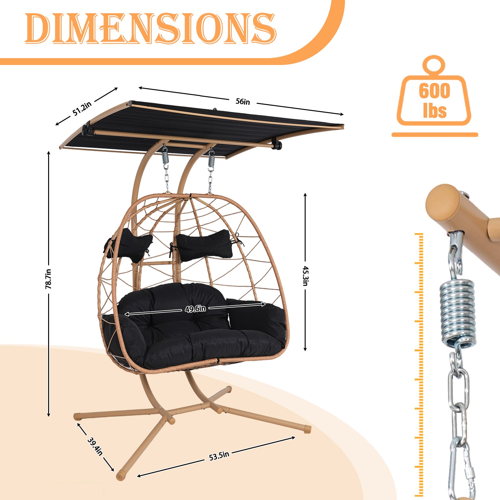 Walker Edison Wicker Hanging Egg Chair - Thumbnail 4
