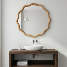 Wavy Round 24" Solid Wood Frame Decorative Mirror