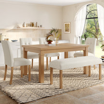 6-Piece Modern Farmhouse Dining Set with Table, 4 Upholstered Chairs & 1 Bench