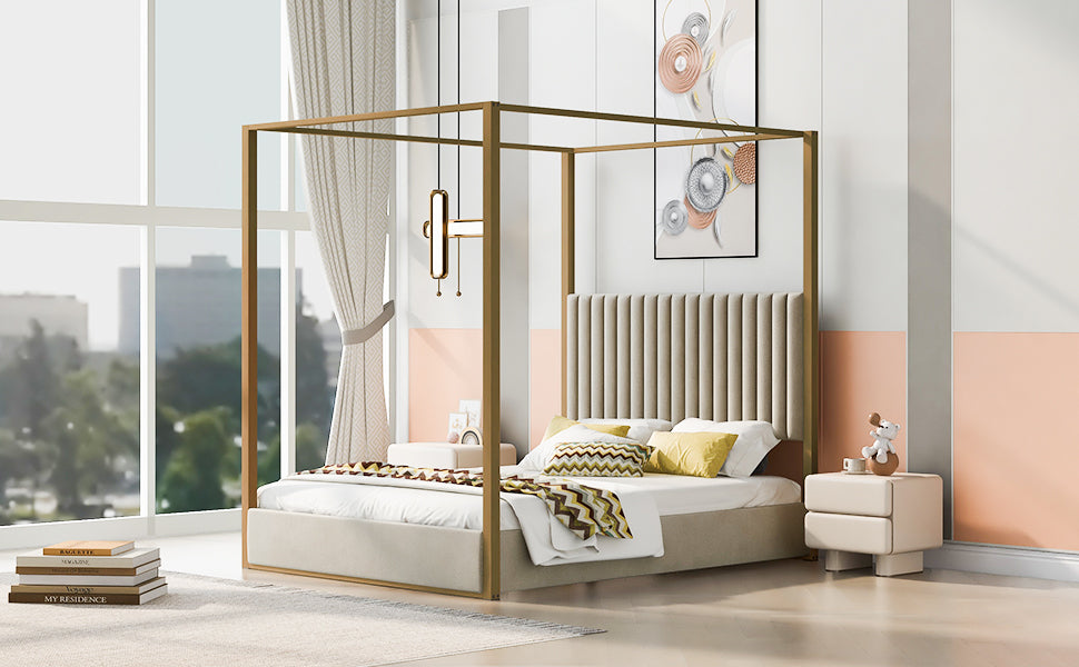 Walker Edison Queen Size Upholstery Canopy Platform Bed - Thumbnail 2