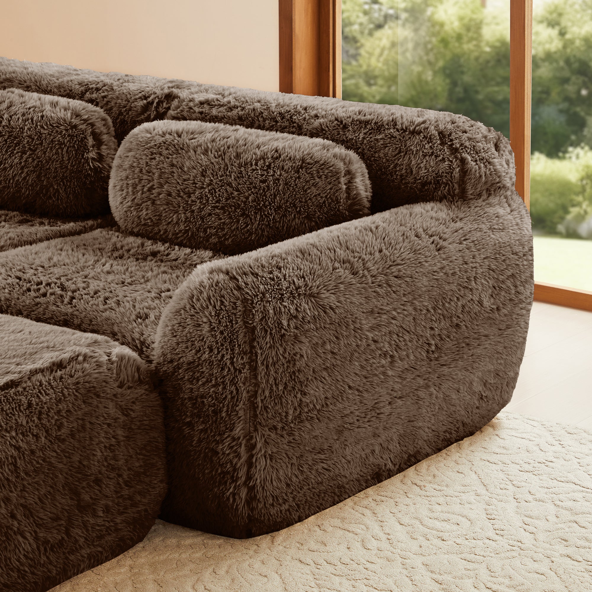 Soft Teddy Plush Ergonomic Design L-shaped Loveseat Sofa with