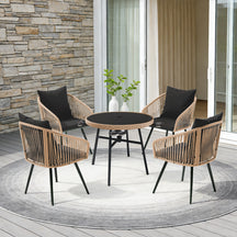 Small 5-Piece Wicker Conversation Outdoor Patio Set with Round Glass Table