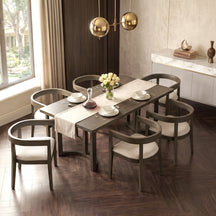 Curve Design 7-Piece Modern Dining Set with 6 Barrel-Back Chairs