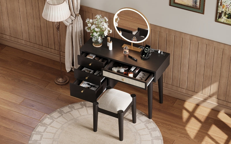 Walker Edison | Bohemian Style Wooden Makeup Vanity Set