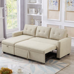 Walker Edison | Linen Pull Out Sectional Sofa with Storage Chaise Thumbnail