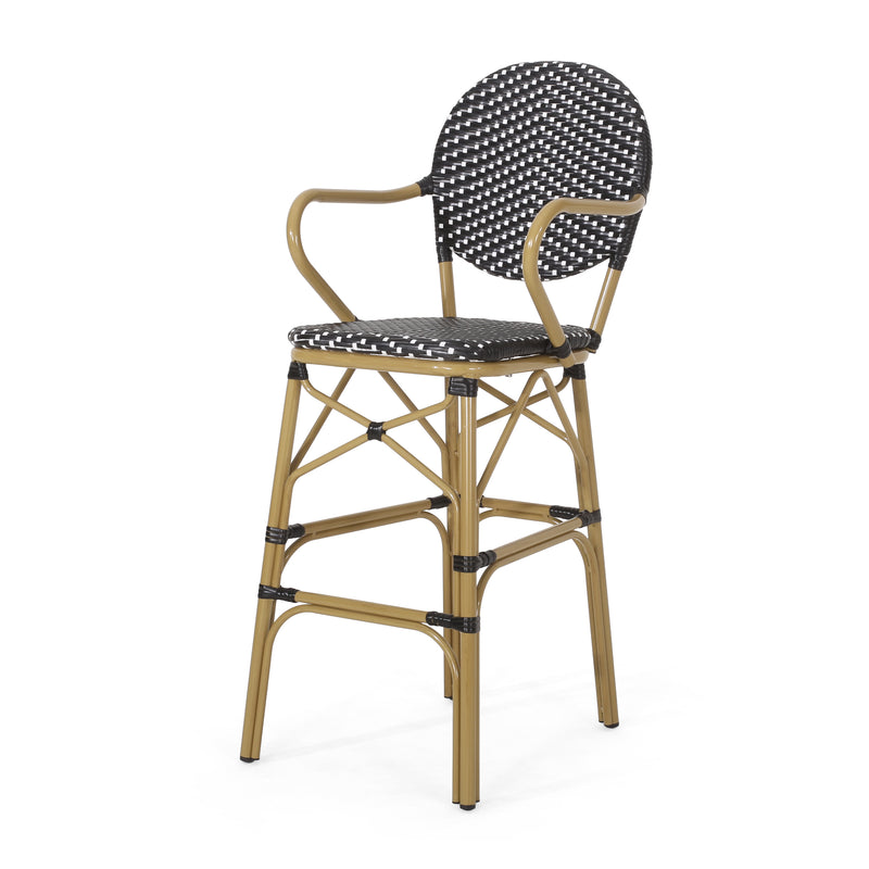 Walker Edison | Outdoor Wicker French Barstools, Set of 2