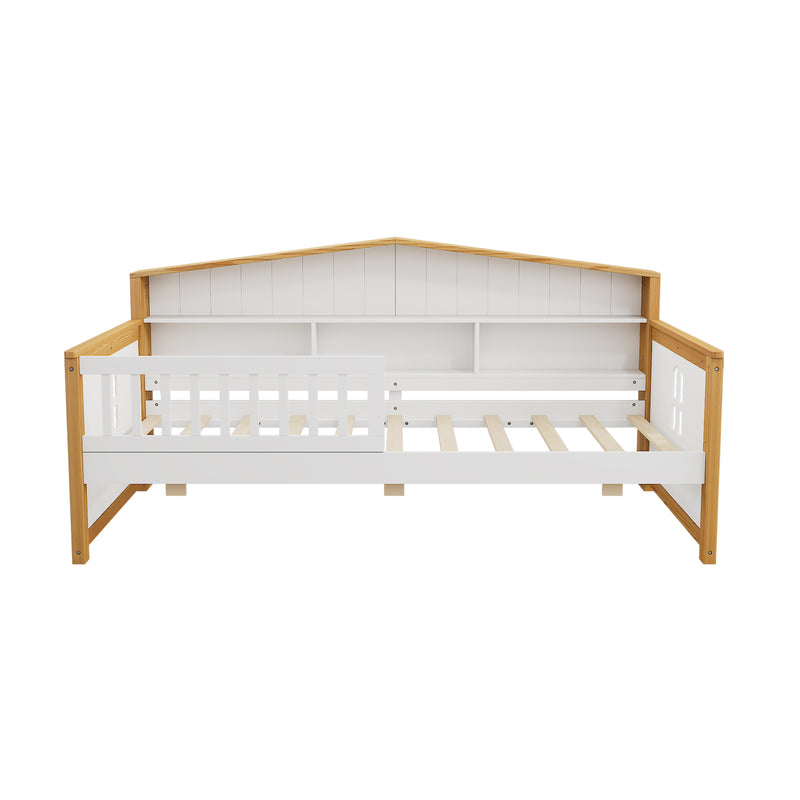 Walker Edison | Twin Size House Shape Daybed with Trundle and Bookcase Headboard