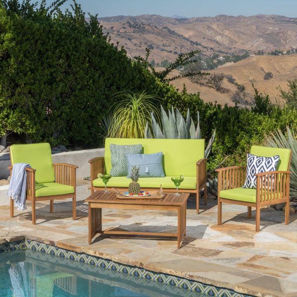 Walker Edison | 4 Piece Outdoor Acacia Wood Sofa Set