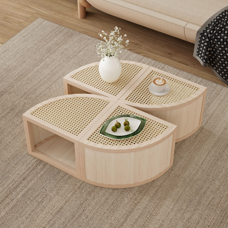 Walker Edison | Modular Round to Square Rattan Coffee Table