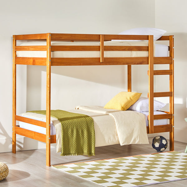Simple Solid Wood Twin Over Twin Bunk Bed Living Room Walker Edison Caramel 