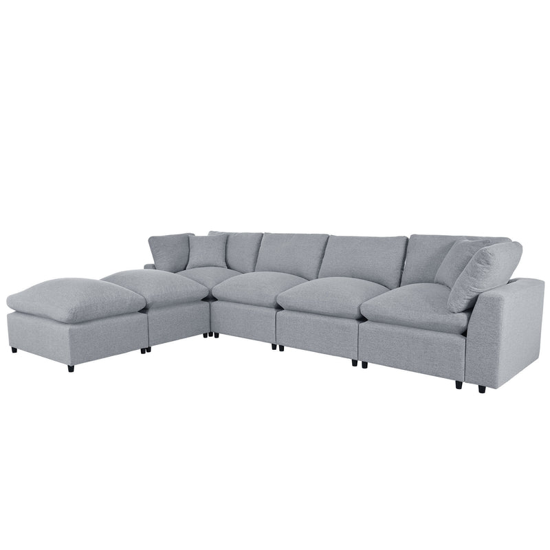 Walker Edison | Linen Modular 134" U-Shape Sectional Sofa with 2 Ottomans