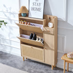 Walker Edison | Rattan Minimalist Entryway Storage Shoe Cabinet Thumbnail