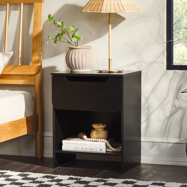 Modern 1-Drawer Nightstand Living Room Walker Edison Black 