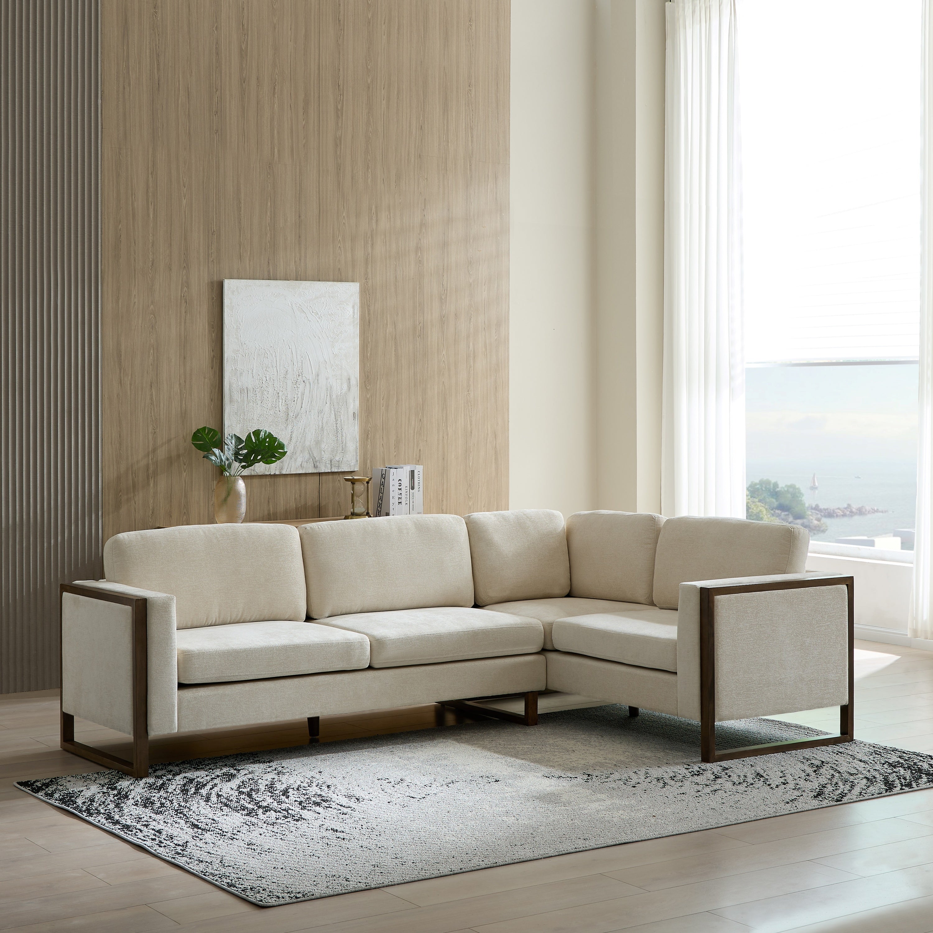 Otis L Shaped Sectional Chenille Sofa Couch with Wood Trim – Walker Edison